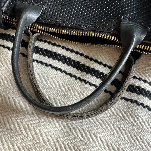 Clare V. Le Zip Sac in Black Perf Leather w/Black  Cotton Webbing Straps - Picture 5 of 9